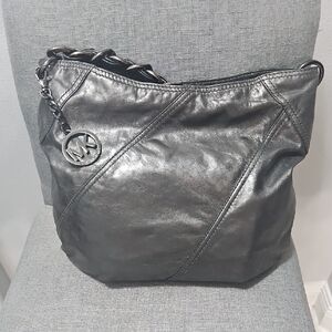 Michael  Michael Kors Metallic Gray Leather Shoulder Bag